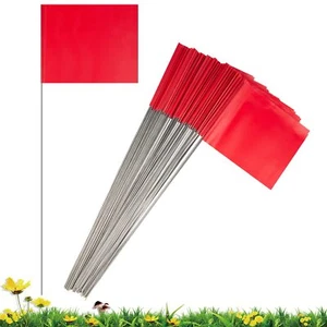 Marking Flags Marker Flags for Lawn 50 Pack IKAYAS 4 * 5 * 15 Inch Red PVC Small - Picture 1 of 6