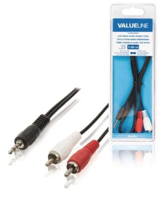 VALUELINE Câble adaptateur audio jack 3,5 mm stéréo mâle vers 2x rca mâles 1,00 m noir