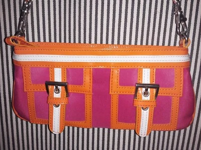 BOLSO DE MANO CHINO LAVANDERÍA RETRO FUCSIA ROSA NARANJA RAYAS BOLSO CLUTCH CORREA Foto 1 de 4