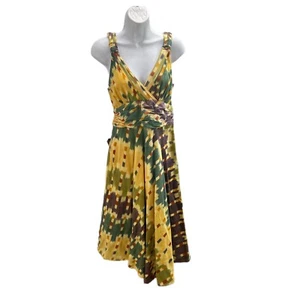 Marc Jacobs Sundress Size 10 Ikat Tribal Yellow Multicolor 100% Cotton Fit Flare - Picture 1 of 17