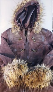 Terry Lewis Jacket Womens L Suede Leather with Faux Fur Front Full Zip Buckle - Picture 1 of 6