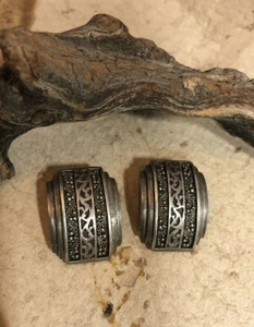 Vintage LOIS HILL 925 Sterling Silver Patterned Detailed Clip On Earrings 21.3g - Picture 1 of 12