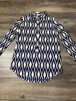 Túnica feminina J Crew algodão top botão camisa azul vestido branco XS - Imagem 1 de 4