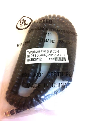 New Black 12 FT Handset Cord For Avaya Cisco Nortel IP Phones HCBK0112 NEW - 228 - Image 1 of 3