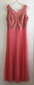 Bcbg Maxazria Coral Pink Nude Pleated Lace Maxi Dress Gown Size 12 - Picture 1 of 4
