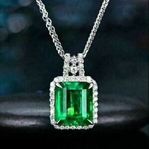 3Ct Green Emerald Necklace Women's 14K White Gold Finish Emerald Cut With Chain