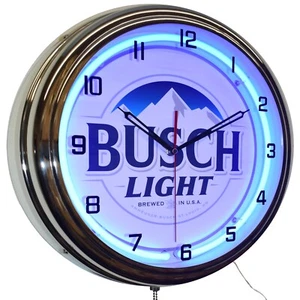16" Busch Light Brewed In U.S.A. Neon Clock Man Cave Pub Decor (Blue) - Bild 1 von 6