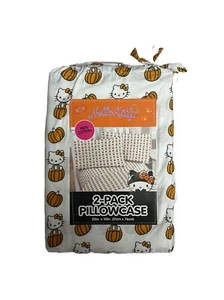 New Hello Kitty Halloween Pumpkin Set Of 2 Standard Pillowcases Cotton TJ Maxx - Picture 1 of 3