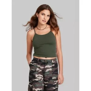 Women's Wild Fable Slim Fit Cropped Cami Tank Top Olive Green Size XXS - Picture 1 of 4