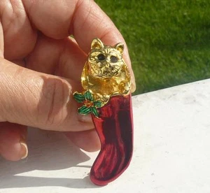 ¡PIN DE NAVIDAD DE CAT LOVERS TEMBLADOR CABEZA DE GATO EN MEDIAS SE MUEVE!¡! - Imagen 1 de 1