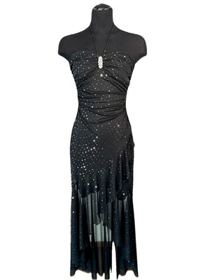 Vtg Y2k City Triangles Black Sparkle Dress Halter Hi LonGrunge Gothcore Witchy M - Image 1 of 4