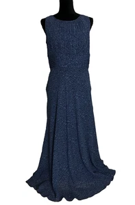 Talbots Pure Silk Maxi Dress 12 Sleeveless Ruched Blue Floral Pleated Bust Line - Picture 1 of 13