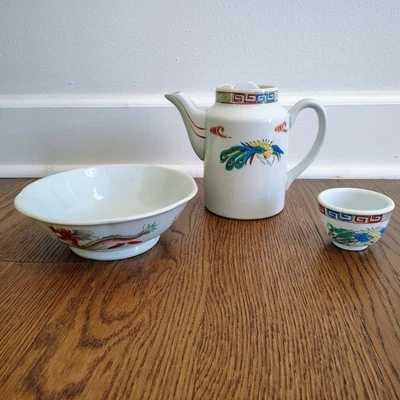 F.S LOUIE BERKELEY CHINESE FOOD RESTAURANT WARE TEA POT CUP SOUP BOWL RED DRAGON - Image 1 of 4