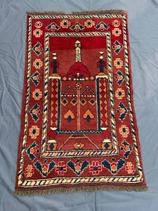 Vintage Turkman Prayer Rug 2'3 x 3'7 – Hand Knotted Nomad Small Mat Carpet - Picture 1 of 9