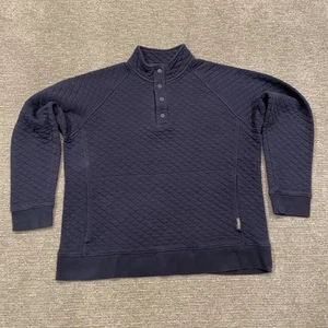 Eddie Bauer Sweater Men Large Blue Quilted Snap Pullover Raglan Casual Mock Neck - Picture 1 of 16