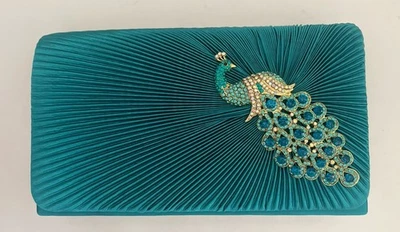 NUEVO CON ETIQUETAS SASHA Bolso de Noche Azul Satinado Estrás Pavo Real Correas Cambiables ¡LEER VENTA! Foto 1 de 4