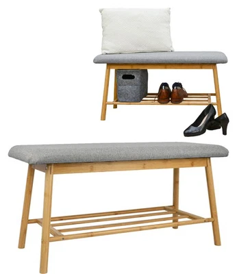Nordic Sitzbank mit Schuhregal 90x34x44 Bambus Schuhbank Holz Bank für Flur - Bild 1 von 4