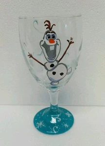 Hand Painted Wine Glass Disney Frozen  Olaf Teal Aqua Bling Snowflakes 16 oz - Picture 1 of 10