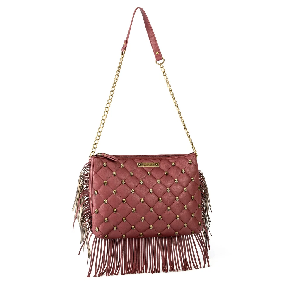 GG ROSE BY ROCK REBEL Flecos Acolchado Calavera Marsala Mujer Bolso de Mano Cartera NUEVO Foto 1 de 1