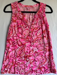 Camiseta sin mangas Lily Pulitzer para mujer pequeña rosa estampado floral sin mangas 100 % algodón - Imagen 1 de 12