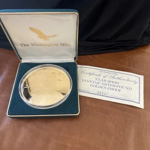 The Washington Mint Jahr 2000 Giant Quarter Pound Golden Proof Round mit Box & COA - Bild 1 von 7