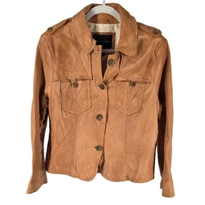 Banana Republic Womens Large Brown Butter Soft Leather Moto Jacket Y2K Retro - Picture 1 of 10