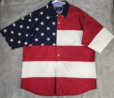 RedHead Shirt Mens XL American Flag USA Patriotic Stars Short Sleeve Button Up - Image 1 of 4
