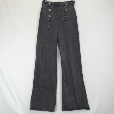 Pantalones de mezclilla Boden Sailor de pierna ancha para mujer US 2R gris tiro alto con botones Foto 1 de 4