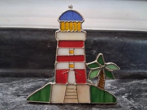 Vintage Ganz Stained Glass Lighthouse Nautical Tealight Candle Holder Suncatcher - Picture 1 of 8