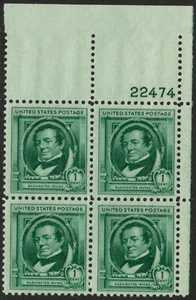 US USA Sc# 859 MNH FVF PLATE # BLOCK Washington Irving Writer Author - Picture 1 of 1