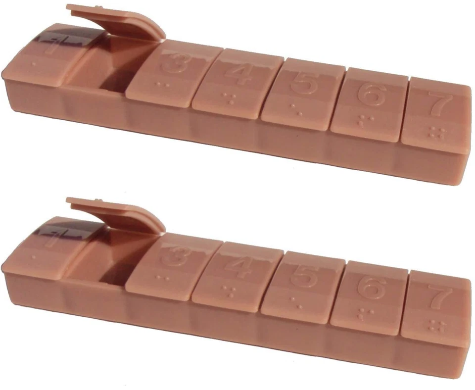 2 x Tupperware 7-Day Pill Vitamin Advil Keepers Tan Braille New - Image 1 of 1