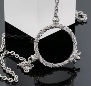 Judith Ripka 925 Silver CZ Cubic Zirconia Open Cable Circle Pendant Necklace 20" - Picture 1 of 7