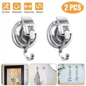 2X Heavy Duty Strong Suction Cup Hooks Hanger Tile Window Glass Bathroom Kitchen - Picture 1 of 9