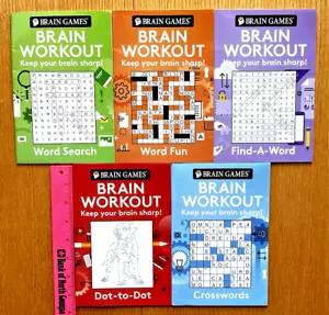Set of 5: BRAIN GAMES Brain Workout PUZZLE BOOKS Word, Dot to Dot, Crosswords - Picture 1 of 1