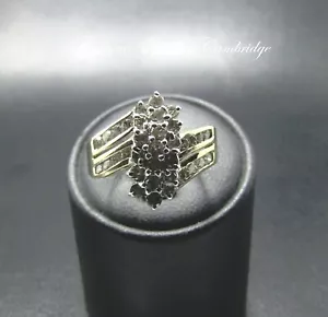 14ct Gold Ring Diamond Cluster Asymmetric Shoulders Size N 1/2 5.1g 1ct 14k - Picture 1 of 10