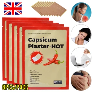 8PCS Capsicum Plaster Hot Pain Relieving Patch Muscle Strain Pain Back UK - Picture 1 of 8