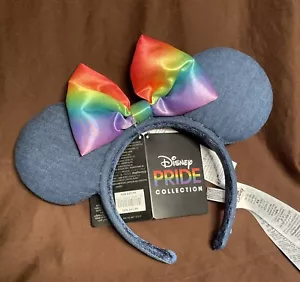 Archetto nuovo con etichette Disney*Parks Pride Collection denim arcobaleno Minnie orecchie topo Stati Uniti - Foto 1 di 6