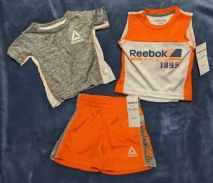 Reebok Infant Boys 3 Piece T-Shirt Tank Top Shorts Outfit Size 0-3 Months NWT - Picture 1 of 8