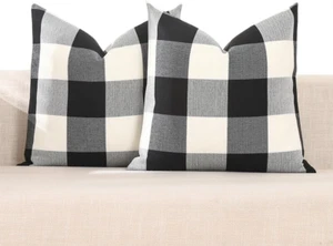 Buffalo Plaid Pillow Covers 18X18 Set of 2 Black and White Outdoor Throw Pillows - Picture 1 of 7