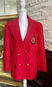 Chaqueta de Colección Liz Sport Cresta Roja Preppy Mezcla de Lana Talla 8P Años 80 Novio - Imagen 1 de 17