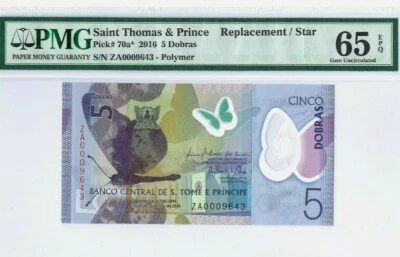 2016 Saint Thomas & Prince 5 Dobras "Replacement" PMG65 EPQ GEM UNC [P-70a*] - Image 1 of 2