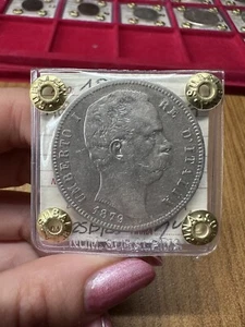 Coin Kingdom D’ Italy Umberto I 5 Livres 1879 Sealed Qbb Subalpina - Picture 1 of 3