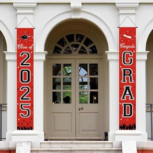 Graduation Banner Class of 2025, Red Graduation Party Decorations, Congratulatio - Picture 1 of 7