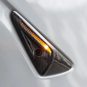 Carbon Fiber Side Wing Fender Camera Cover Trim For Tesla Model 3 Y 2021-2023 - Picture 1 of 9