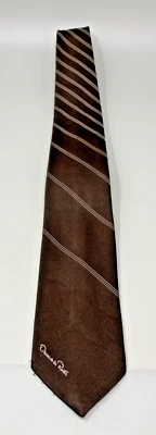 Corbata Oscar De La Renta a rayas marrón/blanco Foto 1 de 3