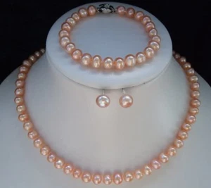 7-8mm rosa Akoya Perlenkette Armbandohrring Sets - Bild 1 von 1