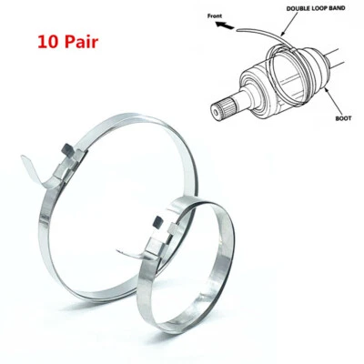 Universal 10 Sets Adjustable Axle CV Joint Boot Crimp Clamps Big/Small Clip Kit - Image 1 of 4