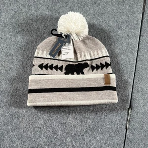 Pendleton Retro Scene Beanie Hat OS Bear Light Grey Knit Stretchy Cuffed Pom - Picture 1 of 7