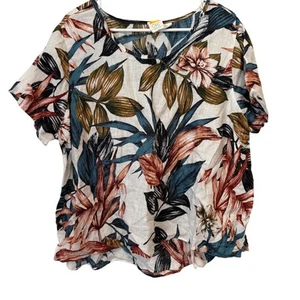Blusa C&C California Mujer Estampado Tropical Lino Mangas Cortas Multicolor 2X - Imagen 1 de 5