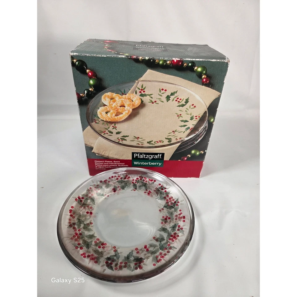 Pfaltzgraff Winterberry Dessert Plates Set of 4 Hand Painted Christmas - Image 1 of 4